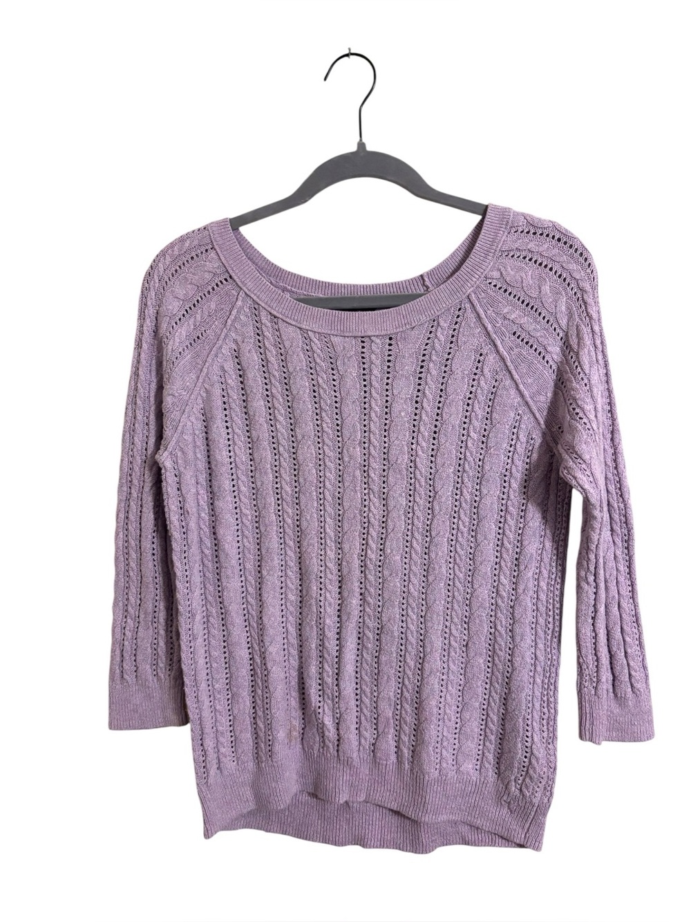 American Eagle Light Purple 3/4 Sleeve‎ Cable Knit Sweater Small